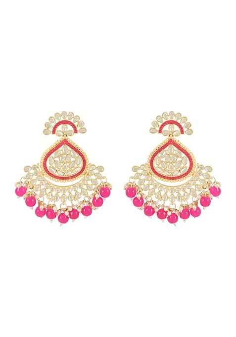 Gold Plated Traditional Handcrafted Kundan Earrings With Pearl