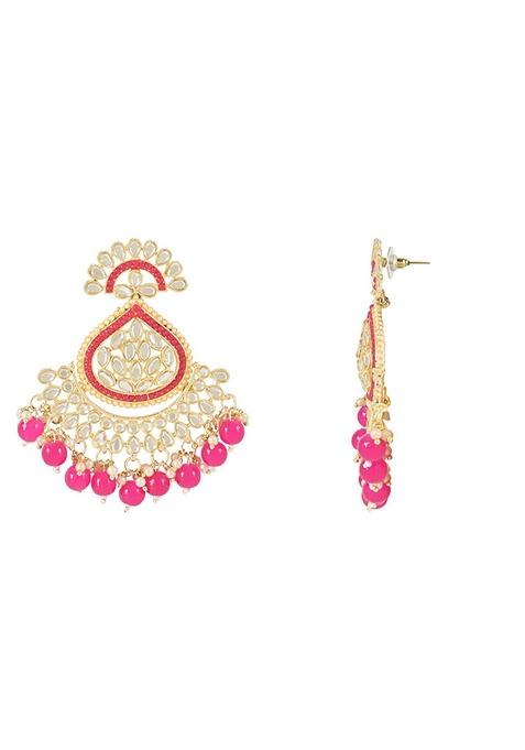 Gold Plated Traditional Handcrafted Kundan Earrings With Pearl