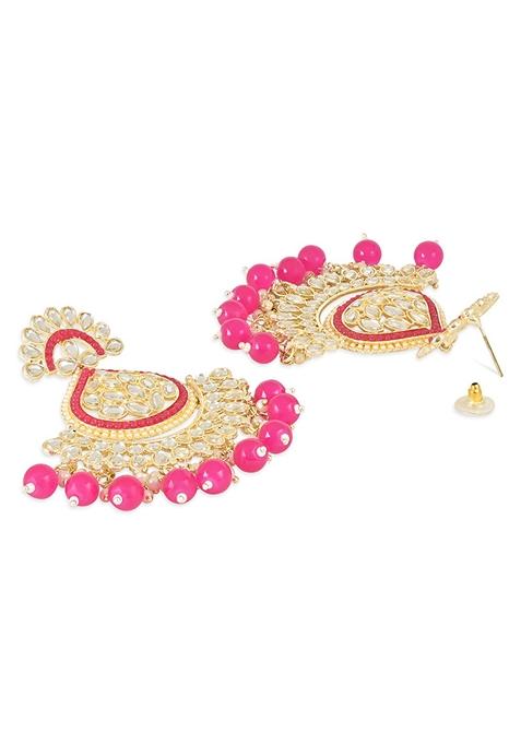 Gold Plated Traditional Handcrafted Kundan Earrings With Pearl