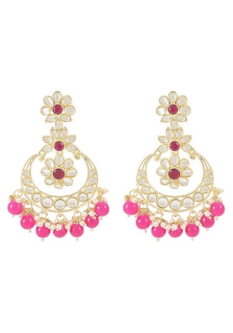 Gold Plated Traditional Handcrafted Kundan Earrings With Pearl
