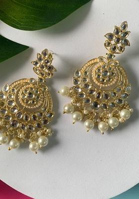 Gold Plated Traditional Handcrafted Kundan Earrings With Pearl