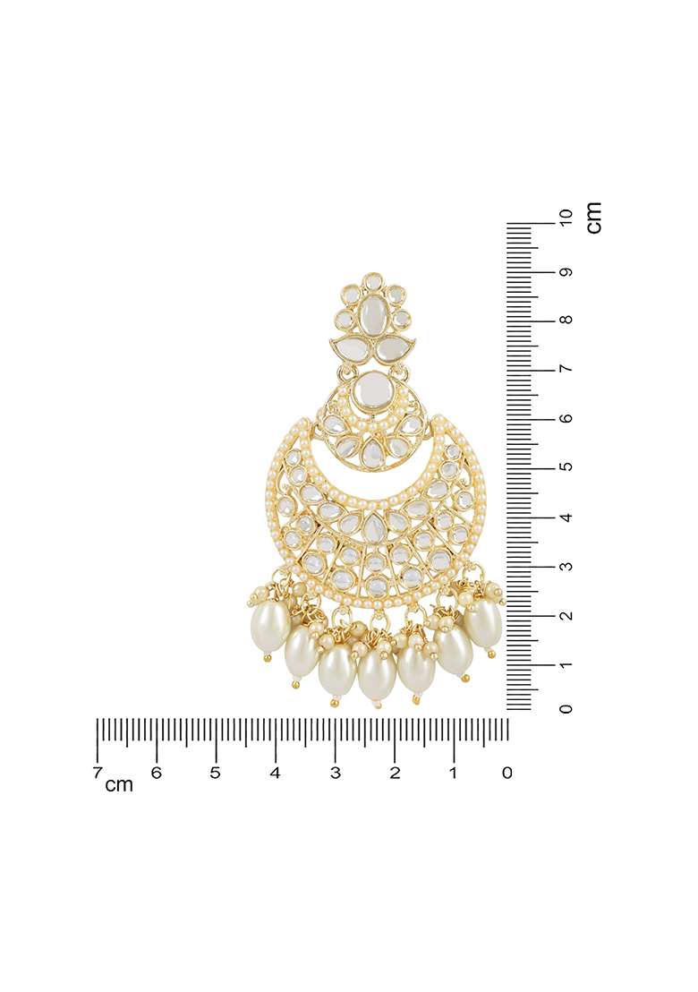Gold Plated Traditional Handcrafted Pearl Kundan Beaded Chandbali Earrings - Indya