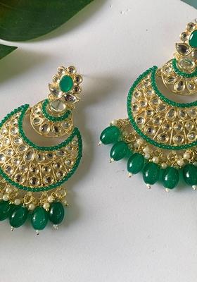 Gold Plated Traditional Handcrafted Pearl Kundan Beaded Chandbali Earrings