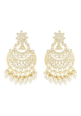 Gold Plated Traditional Handcrafted Pearl Kundan Beaded Chandbali Earrings