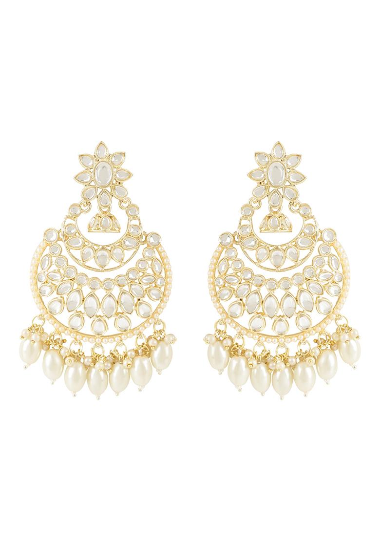 Gold Plated Traditional Handcrafted Pearl Kundan Beaded Chandbali Earrings