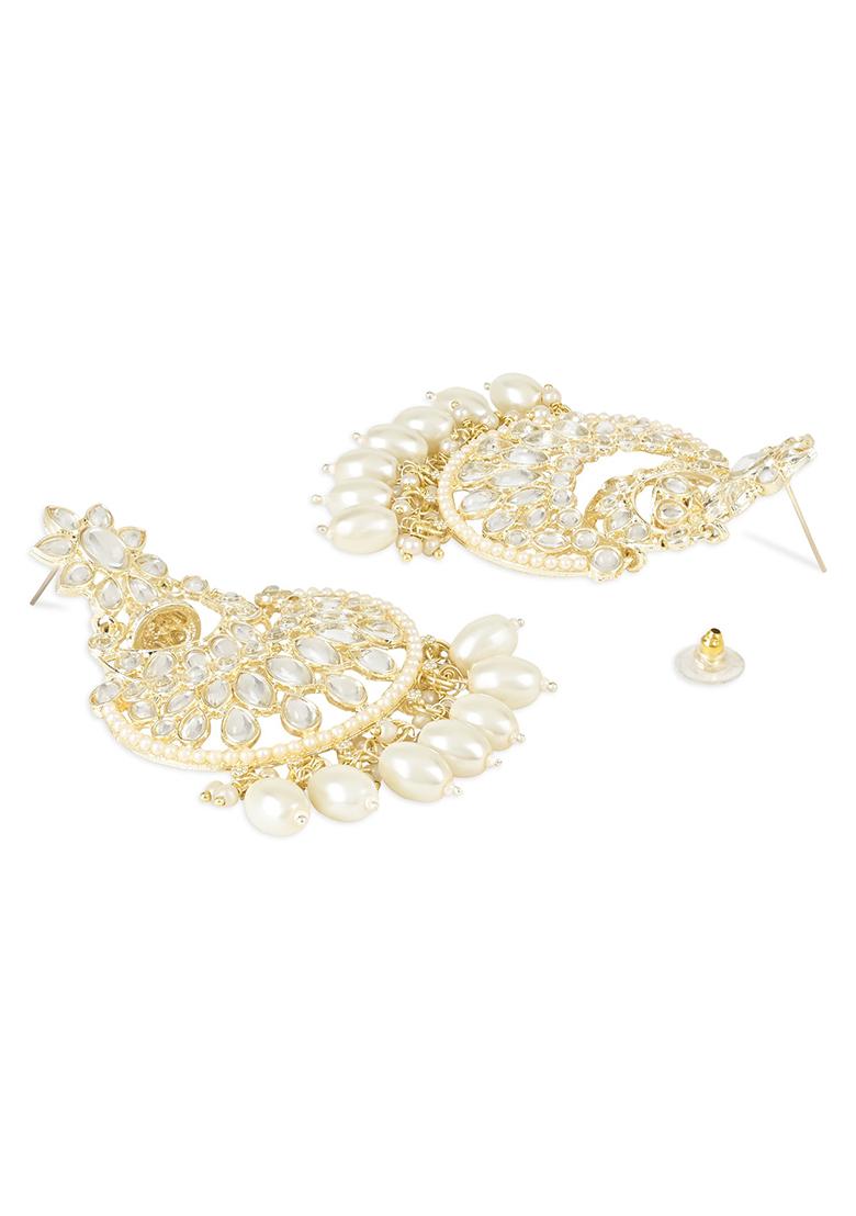 Gold Plated Traditional Handcrafted Pearl Kundan Beaded Chandbali Earrings