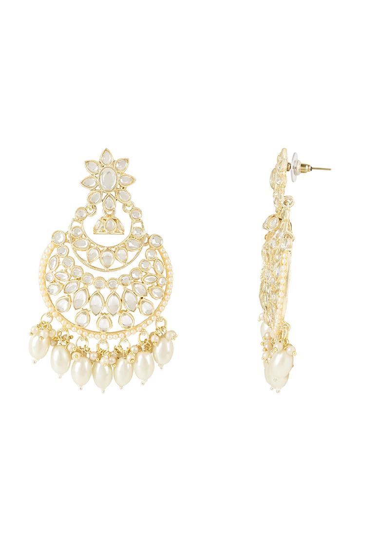 Gold Plated Traditional Handcrafted Pearl Kundan Beaded Chandbali Earrings