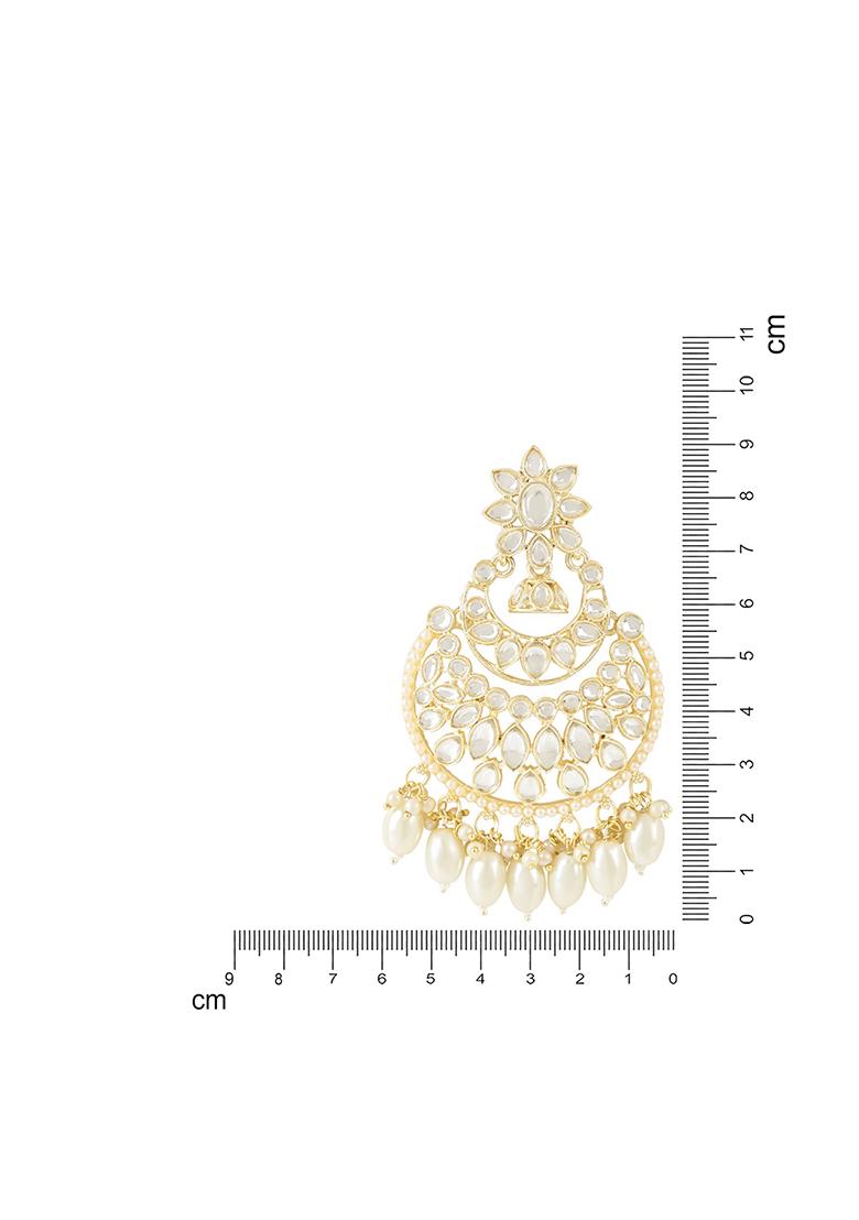 Gold Plated Traditional Handcrafted Pearl Kundan Beaded Chandbali Earrings
