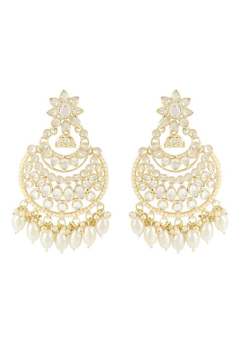 Gold Plated Traditional Handcrafted Pearl Kundan Beaded Chandbali Earrings