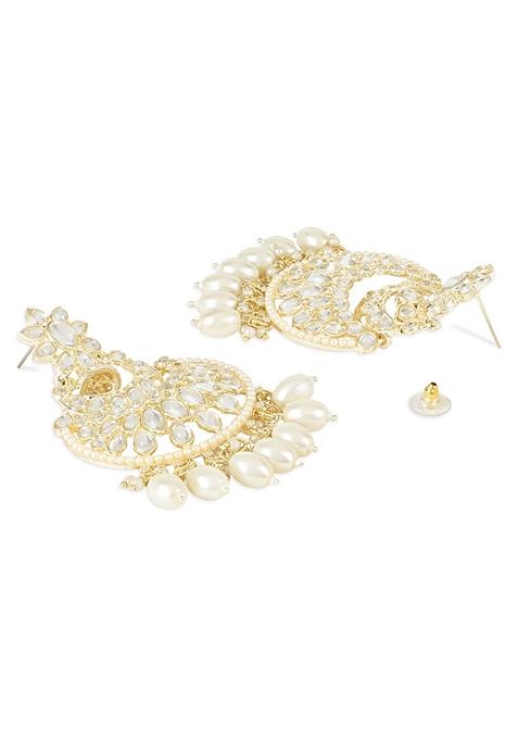 Gold Plated Traditional Handcrafted Pearl Kundan Beaded Chandbali Earrings