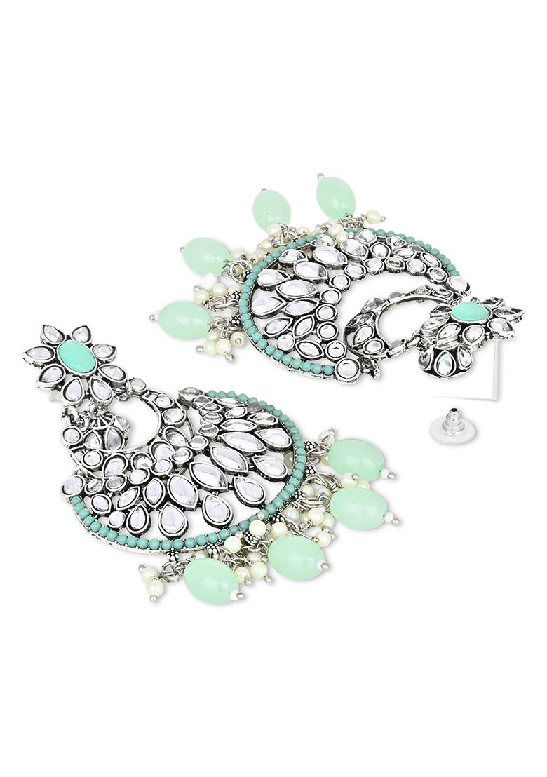 Silver Plated Traditional Handcrafted Pearl Kundan Beaded Chandbali Earrings