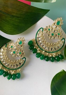 Gold Plated Traditional Handcrafted Pearl Kundan Beaded Chandbali Earrings