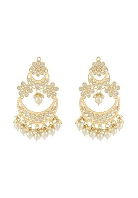 Gold Plated Traditional Handcrafted Pearl Kundan Beaded Chandbali Earrings