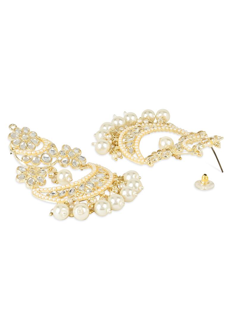 Gold Plated Traditional Handcrafted Pearl Kundan Beaded Chandbali Earrings