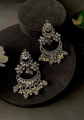 Gold Plated Traditional Handcrafted Pearl Kundan Beaded Chandbali Earrings