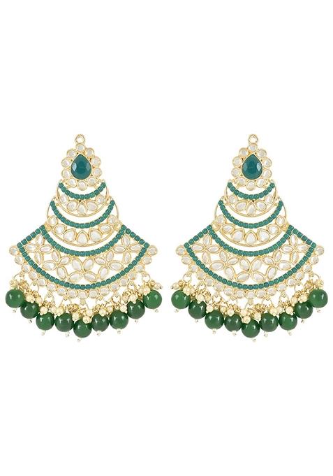 Gold Plated Traditional Handcrafted Pearl Kundan Beaded Chandbali Earrings
