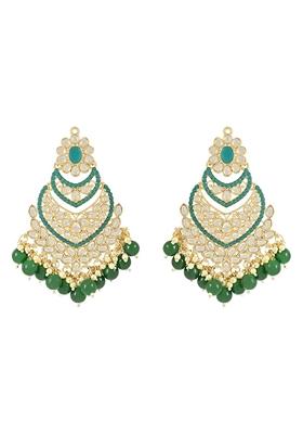Gold Plated Traditional Handcrafted Pearl Kundan Beaded Chandbali Earrings
