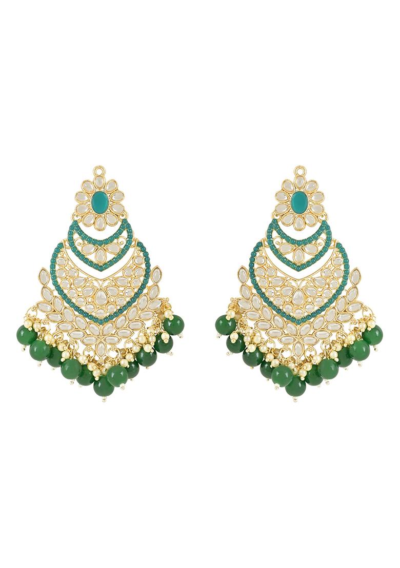 Gold Plated Traditional Handcrafted Pearl Kundan Beaded Chandbali Earrings