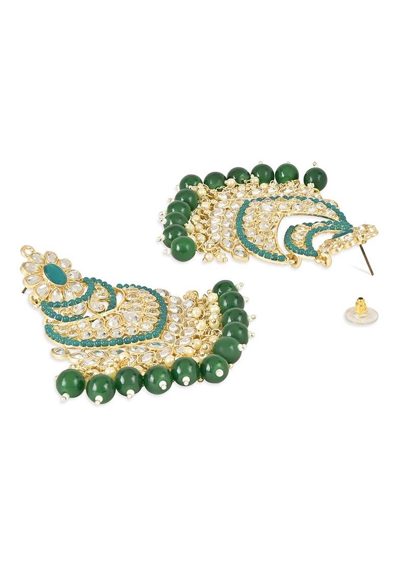 Gold Plated Traditional Handcrafted Pearl Kundan Beaded Chandbali Earrings