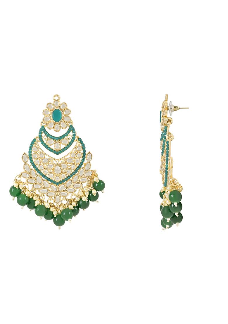 Gold Plated Traditional Handcrafted Pearl Kundan Beaded Chandbali Earrings