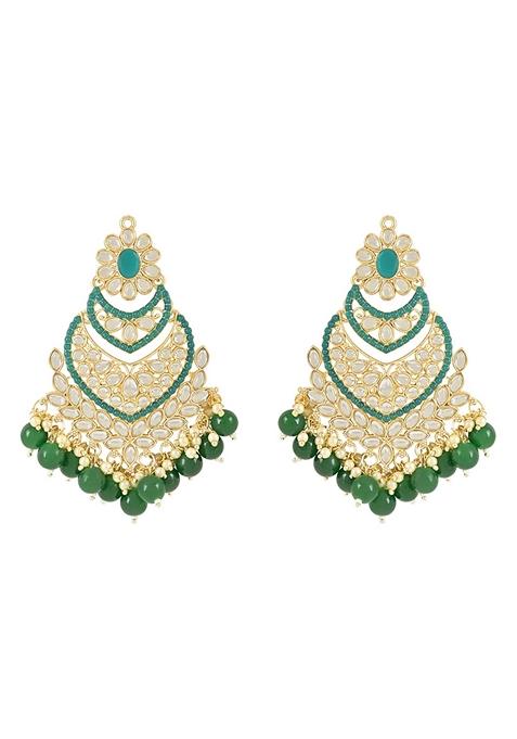 Gold Plated Traditional Handcrafted Pearl Kundan Beaded Chandbali Earrings