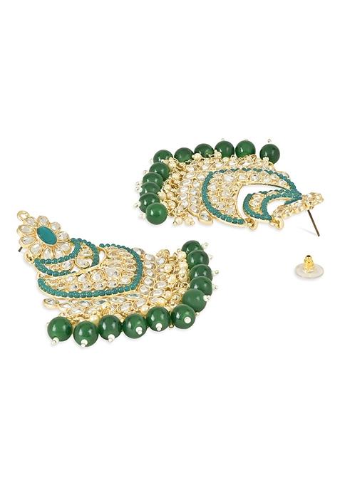 Gold Plated Traditional Handcrafted Pearl Kundan Beaded Chandbali Earrings