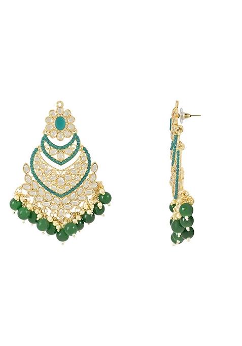 Gold Plated Traditional Handcrafted Pearl Kundan Beaded Chandbali Earrings