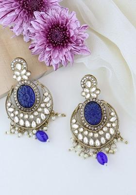 Gold Plated Traditional Pearl Kundan Stone Studded Chandbali Earrings