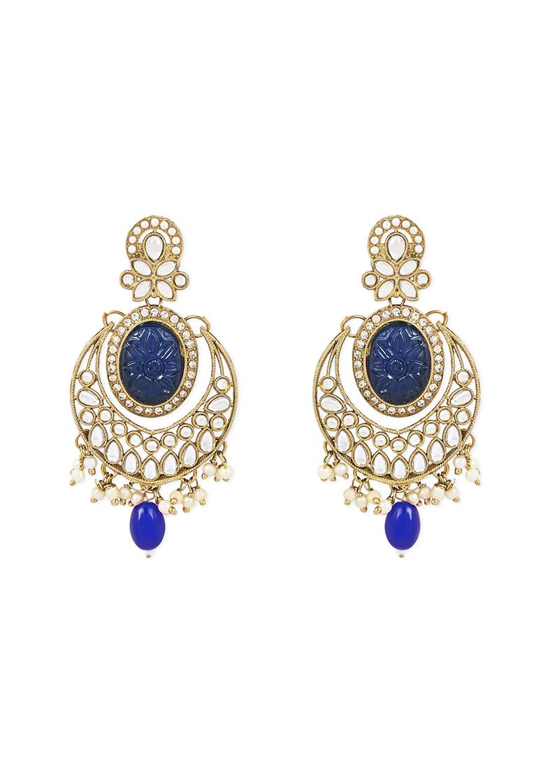 Gold Plated Traditional Pearl Kundan Stone Studded Chandbali Earrings