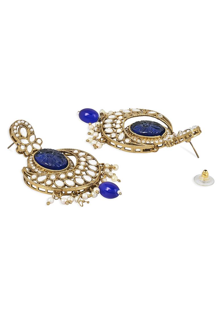 Gold Plated Traditional Pearl Kundan Stone Studded Chandbali Earrings