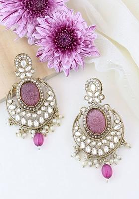 Gold Plated Traditional Pearl Kundan Stone Studded Chandbali Earrings