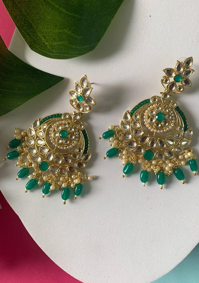 Gold Plated Traditional Handcrafted Kundan Earrings Adorned With Pearl
