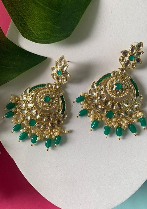 Gold Plated Traditional Handcrafted Kundan Earrings Adorned With Pearl