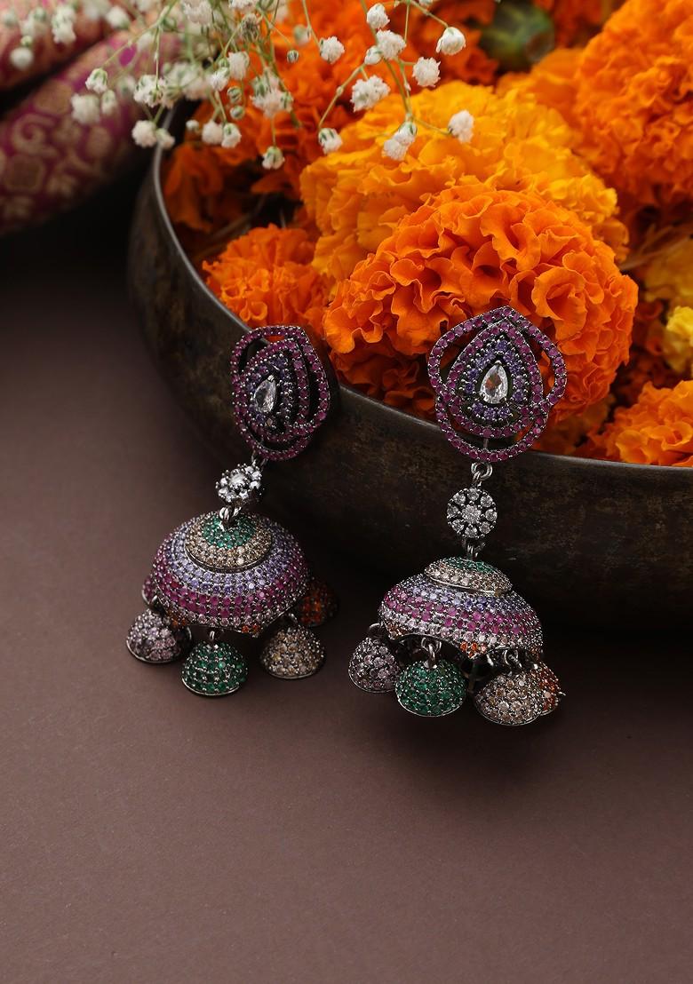 Multicolour Zirconia Jhumka Earrings