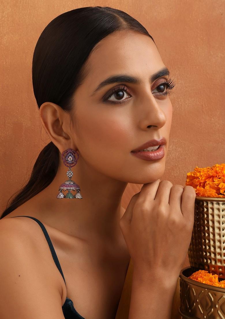 Multicolour Zirconia Jhumka Earrings