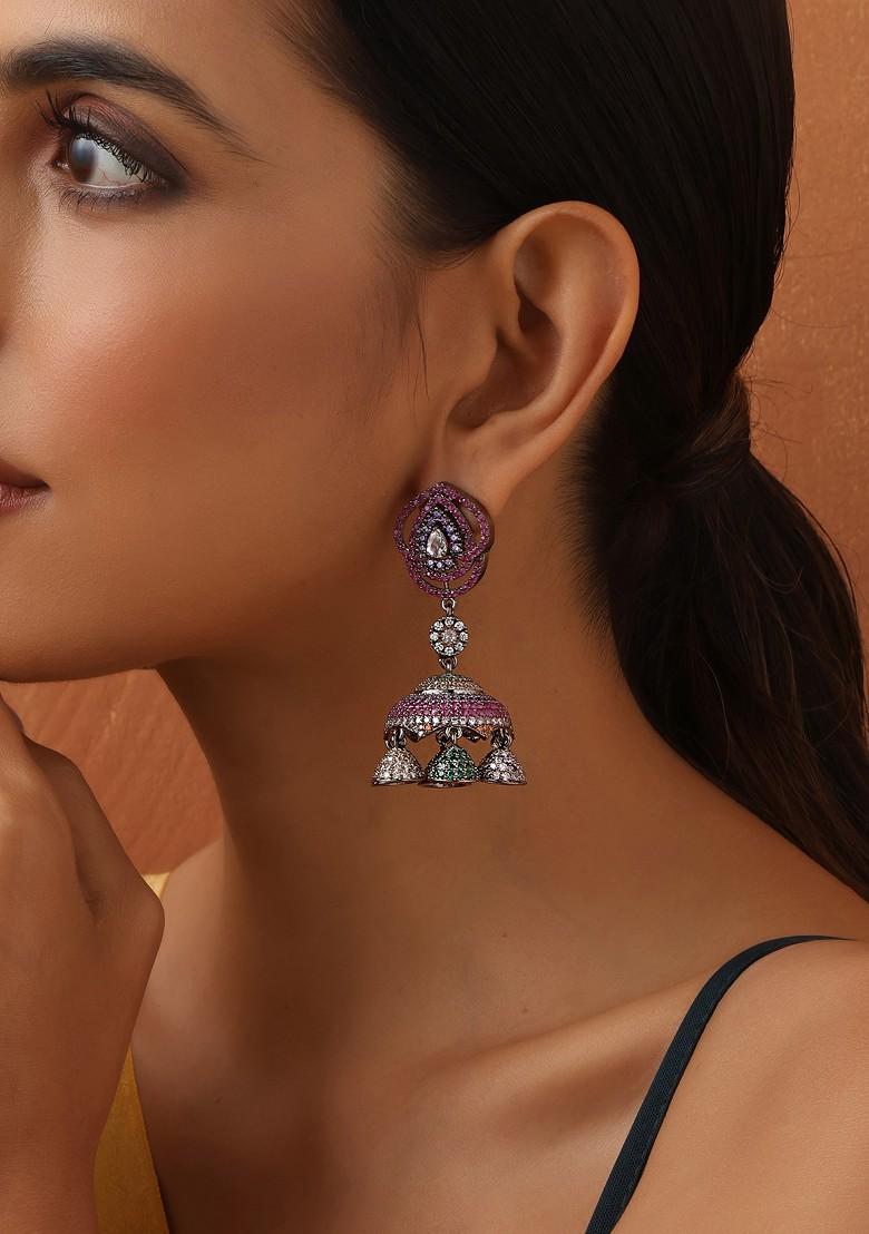 Multicolour Zirconia Jhumka Earrings