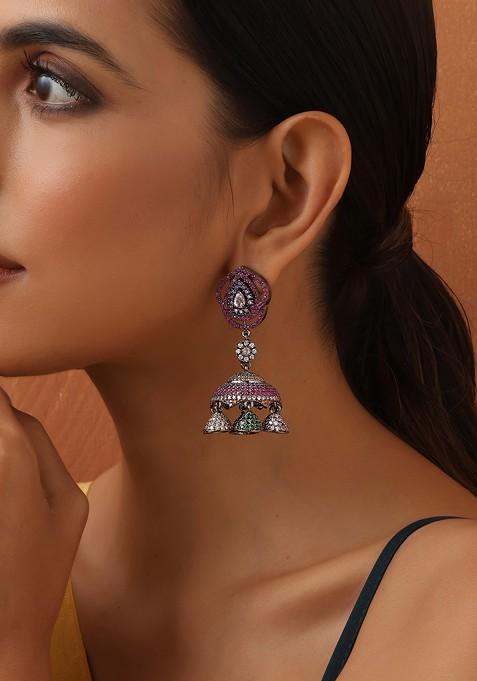 Multicolour Zirconia Jhumka Earrings