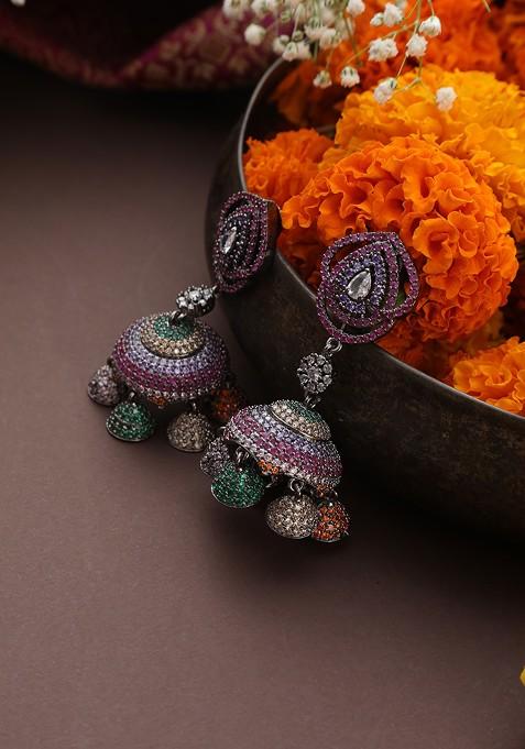 Multicolour Zirconia Jhumka Earrings
