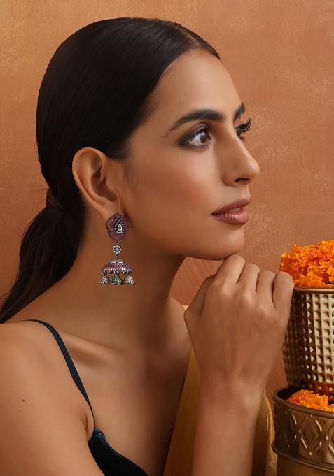 Multicolour Zirconia Jhumka Earrings