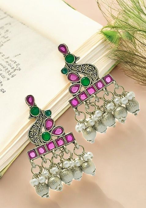 Silver Plated Peacock Shaped Drop Earrings