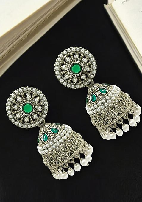 Silver Plated Dome Shape Jhumka Earrings