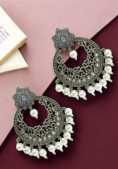 Silver Plated Chandbali Drop Earrings