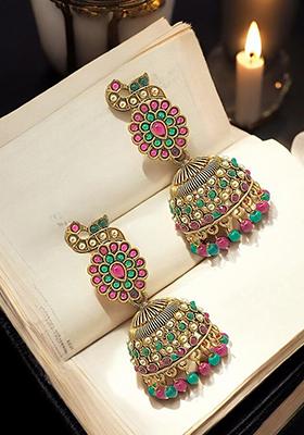 Gold Plated Peacock Dome Jhumka Earrings