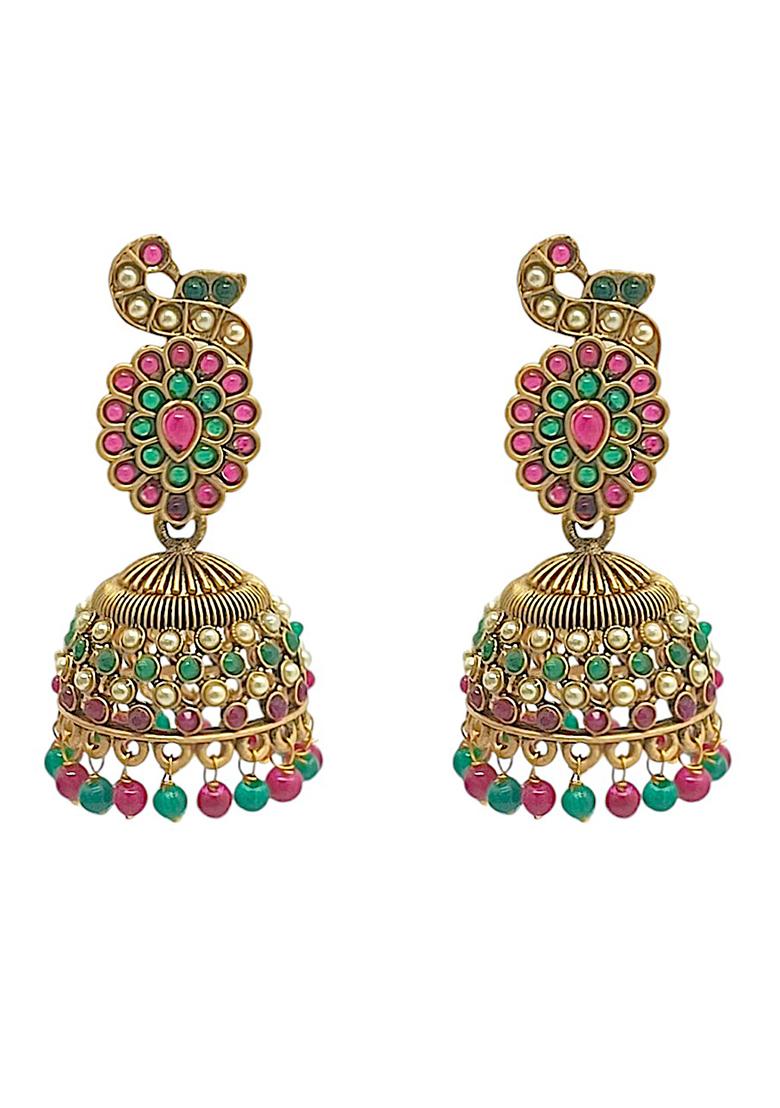 Gold Plated Peacock Dome Jhumka Earrings