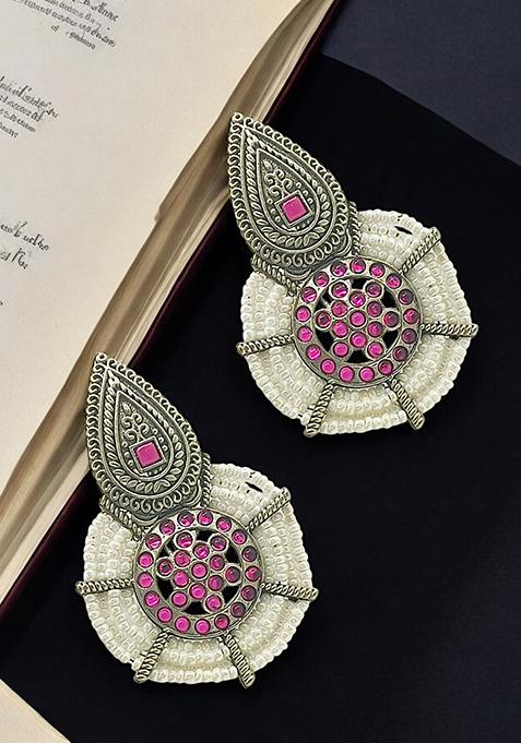 Silver Plated Jaipuri Drop Earrings