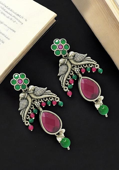 Silver Plated Parrot Design Artificial Stone Drop Earrings