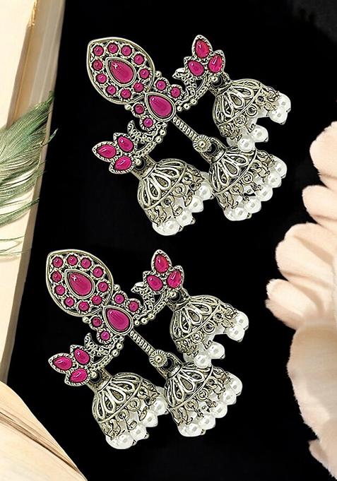 Silver Plated Classic Floral Jhumka Earrings