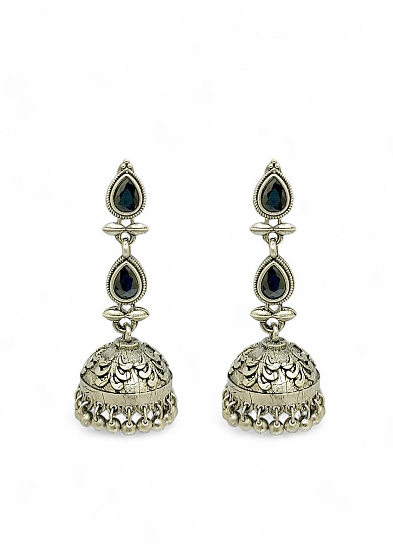 Silver Plated Dome Shaped Jhumka Earrings