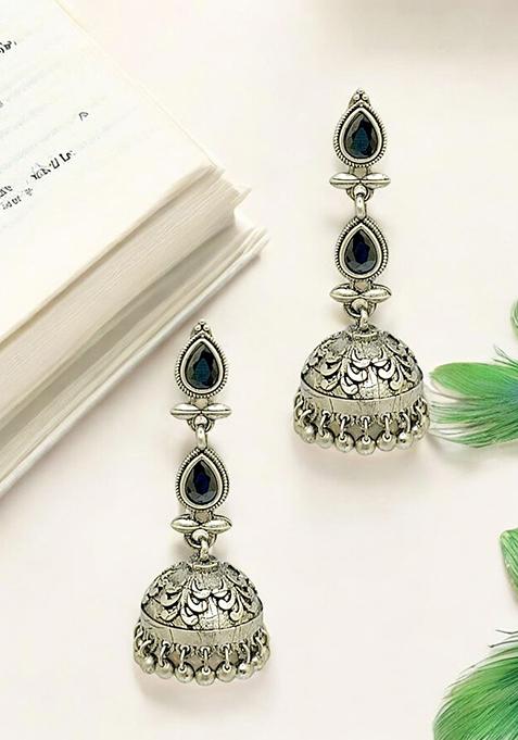 Silver Plated Dome Shaped Jhumka Earrings