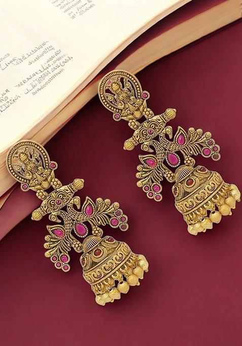 Gold Plated Temple Jhumka Earrings